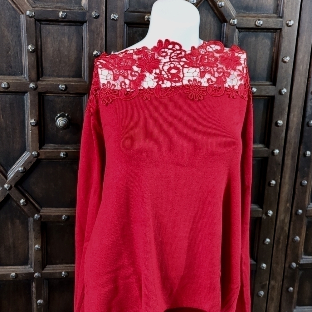 Holiday classic! Lace top sweater, super soft material. Gorgeous detail! Size XL